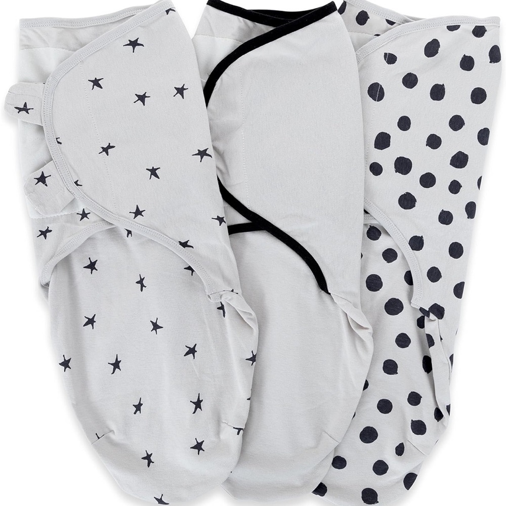 Ely’s & Co. adjustable swaddle infant baby wrap 3 pack grey and black 0-3 months
